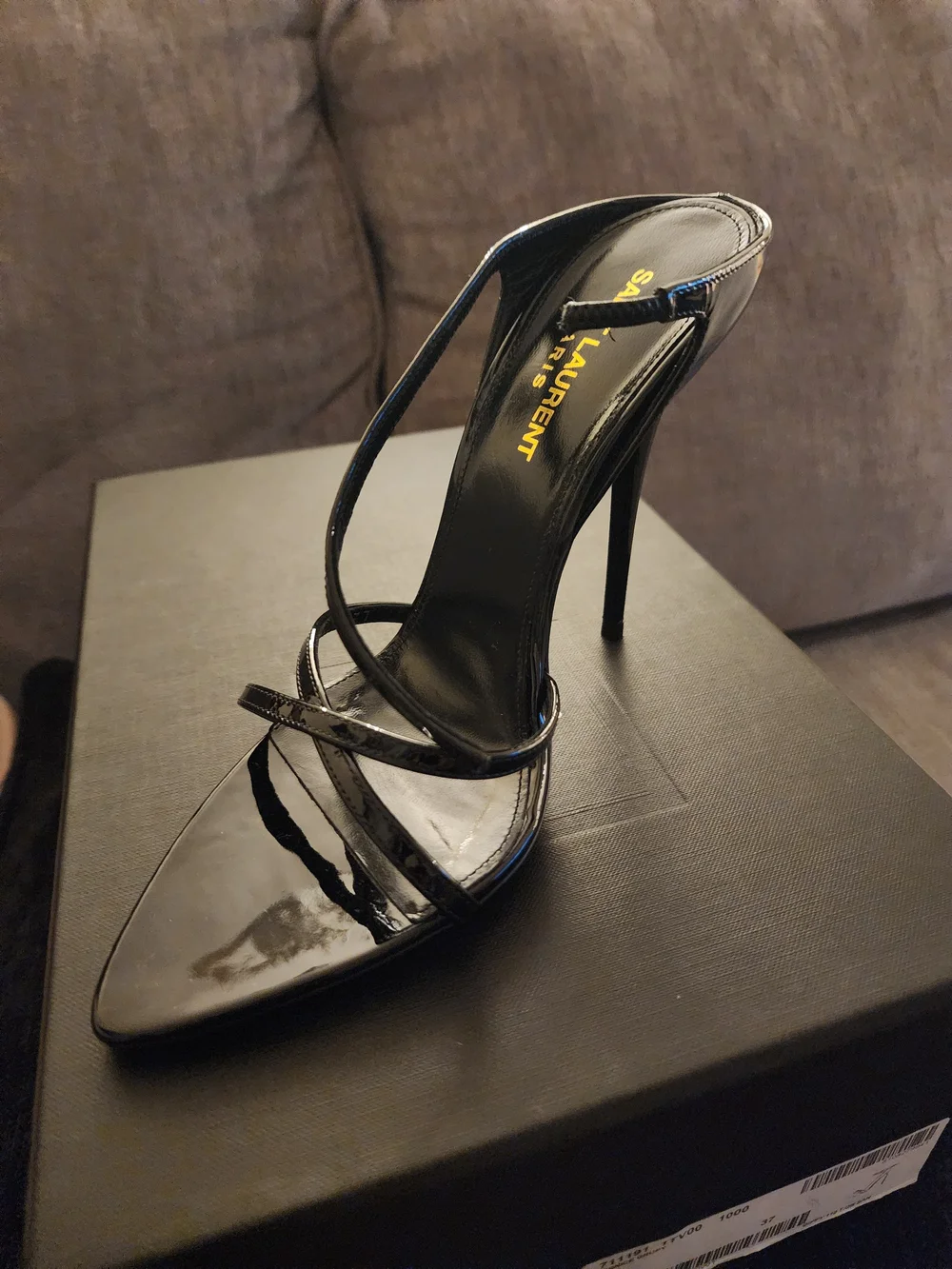 Saint Laurent Black Patent Leather Strappy Pointed-Toe Heel - Picture 7 of 9